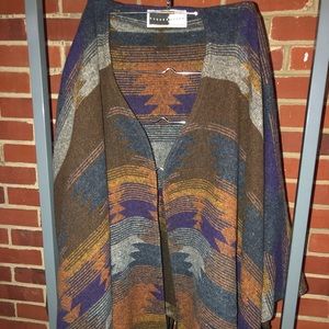 🌺 RHONDA STARK SOUTHWESTERN CAPE WRAP PONCHO FRINGE WESTERN BOHEMIAN WIN…